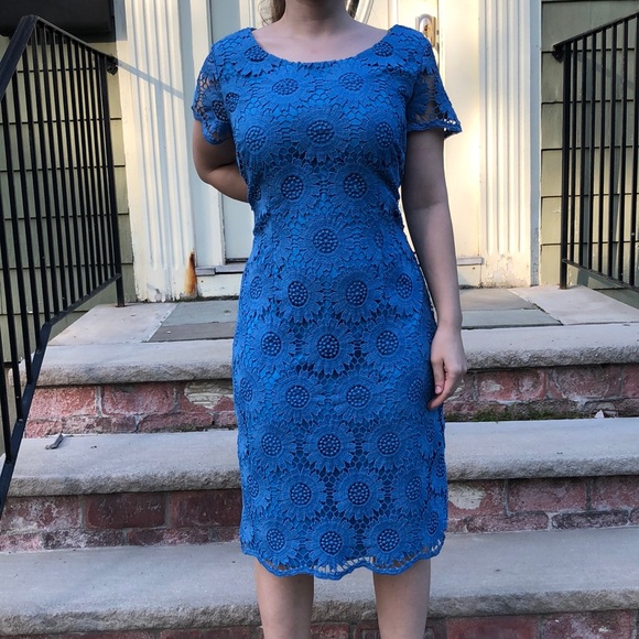 blue crochet lace dress Reinhart Flared Sleeve Crochet Lace Dress Baby Blue
